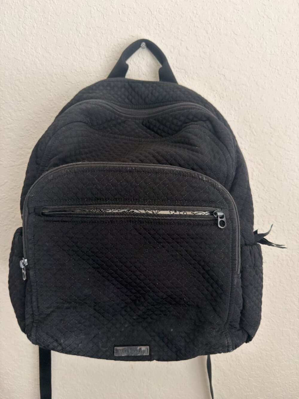 Vera Bradley Black Quilted Backpack Floral Lining Multi Pocket.    (BT)